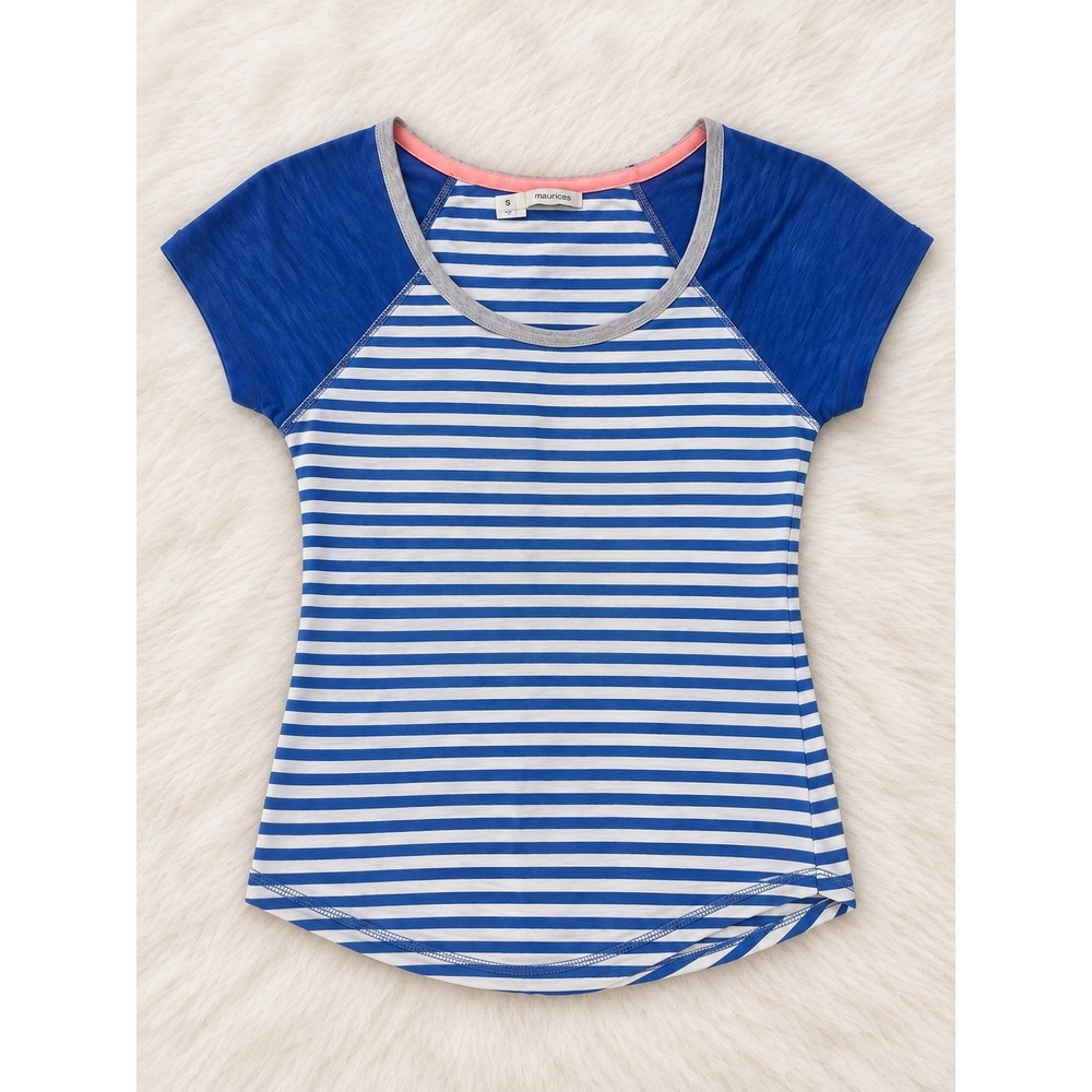 Maurices Blue White Striped T Shirt Women's Small Short Sleeve Casual